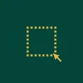 Yellow cursor arrow dragging to select a square area framed by dotted lines on a dark green background.