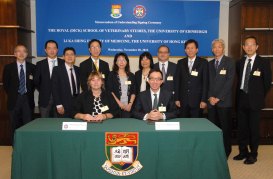 Front from the right: Professor Gabriel M Leung, Dean of Li Ka Shing Faculty of Medicine, The University of Hong Kong and Professor Natalie Waran, Director of Jeanne Marchig International Centre for Animal Welfare Education, The Royal (Dick) School of Veterinary Studies. Back from the right: Professor	Wallace Lau Chak-sing, Associate Dean (Teaching & Learning), Li Ka Shing Faculty of Medicine, HKU, Professor Lam Tai-pong, Assistant Dean (Clinical Curriculum & Assessment), Li Ka Shing Faculty of Medicine, HKU,Professor Chan Ying-shing, Programme Co-Director, Bachelor of Biomedical Sciences, Li Ka Shing Faculty of Medicine, HKU, Professor	Law Wai-lun, Associate Dean (Clinical Affairs), Li Ka Shing Faculty of Medicine, HKU, Professor	Sham Mai-har, Head of Department of Biochemistry Li Ka Shing Faculty of Medicine, HKU, Professor	Leung Suet-yi	, Associate Dean（Research）, Li Ka Shing Faculty of Medicine, HKU, Professor	David Wong Sai-hung, Associate Dean (Human Capital), Li Ka Shing Faculty of Medicine, HKU, Dr George Lim Tipoe, Assistant Dean (Biomedical Science & Health Professional Curricula & Assessment), Li Ka Shing Faculty of Medicine, HKU, Dr Leung Gilberto Ka-kit, Assistant Dean (Student and Trainee Affairs), Li Ka Shing Faculty of Medicine, HKU, Dr Chan Lap-ki, Assistant Dean (Paedagogy) Li Ka Shing Faculty of Medicine, HKU 