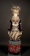 Woman’s festive attire Miao ethnic minority Taigong Town, Taijiang County, Guizhou Province Length of upper garment: 86cm	Width between cuffs: 123cm Length of skirt: 78cm			Waist: 88cm Overskirt: 95cm				Waist: 95cm (Collection of Mei-Yi LEE) 