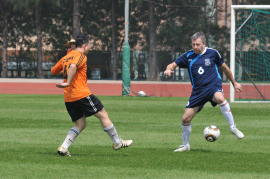 Professor Peter Mathieson joins the Vice-Chancellor's Cup Soccer Match for the first time.