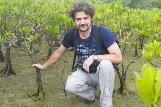 Dr. Stefano Cannicci in search for crabs at Tai Tam mangrove site.