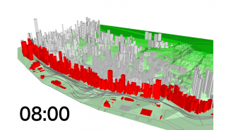 圖4	不同時段受影響樓宇分佈的3-D動態地圖