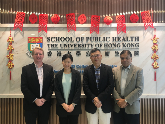 A research team led by scholars at the School of Public Health, Li Ka Shing Faculty of Medicine and the Department of Mechanical Engineering at The University of Hong Kong (HKU) provided the direct experimental evidence of influenza transmission by both droplets and airborne routes.   Members of the research team include (from left to right): Professor Benjamin Cowling, Head of Division of Epidemiology and Biostatistics, School of Public Health, HKU; Dr Hui-Ling Yen, Assistant Professor, School of Public Health, HKU; Professor Yuguo Li, Professor, Department of Mechanical Engineering, HKU and Professor Malik Peiris, Tam Wah-Ching Professor in Medical Science and Chair Professor of Virology, School of Public Health, HKU.