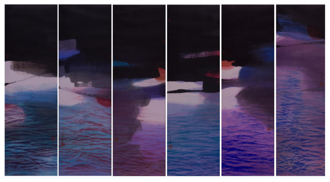 The Unforgettable Moment
Raymond FUNG Wing-kee (b. 1952)
1992                                                
Set of six vertical panels, ink and colour on paper
112.5 x 33 cm each                                  
Gift of the artist
HKU.P.2005.1587