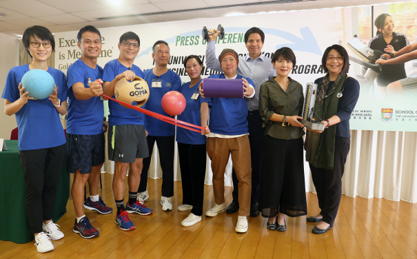 From right: Dr Grace Loy, Professor Lin Chia-chin and Dr Michael Tse with six patients who took part in the 12-week pilot intervention programme.
