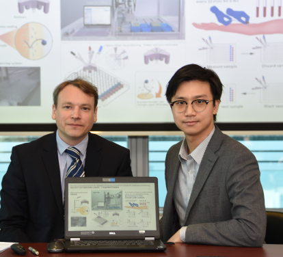Dr Julian Tanner (left) and Dr Shaolin Liang explained that the new robotic platform technology which measures hormone pulse patterns in reproductive disorder patients is the first demonstration of this technology which is expected to be widely applied to a wide range of diagnostic scenarios in the future. 