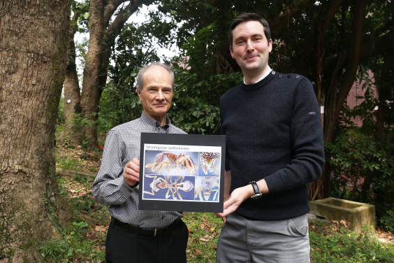 Dr Benoit Guénard and Ken Bradley, Chairman of the Hong Kong Natural History Society. New ant species Strumigenys nathistorisoc is named in honour of the Society which funded this research