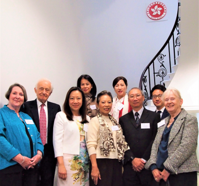 (From left to right)
Ms Maggie Crosswaite, one of the trustees of Professor Davies’s estate; Lord David Wilson, Former Hong Kong Governor and HKU Chancellor; Ms Priscilla To, Director-General of the HK Economic and Trade Office, London; Ms Shirley Lo, Director (Development) of Development & Alumni Affairs Office; Ms Irene Man, Trustee of UK Friends of HKU; Ms Bernadette Tsui, Director of Development & Alumni Affairs Office and Trustee of UK Friends of HKU; Dr Ronald Lo, Trustee of UK Friends of HKU and President of HKUAA UK; Mr Kasper Ng, Deputy Director-General of the HK Economic and Trade Office, London