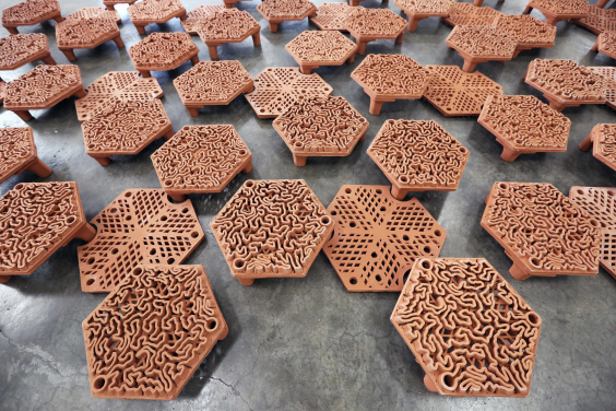The 3D printed reef tiles covering roughly 40 sqm in total. (Photo credit: Christian J. Lange)