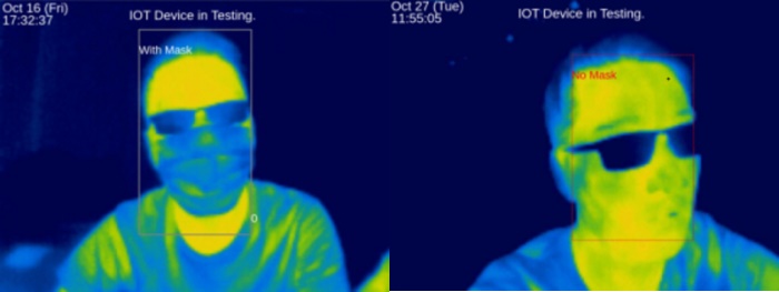 The SASH box can detect human faces with and without face masks using thermal images captured from the device.