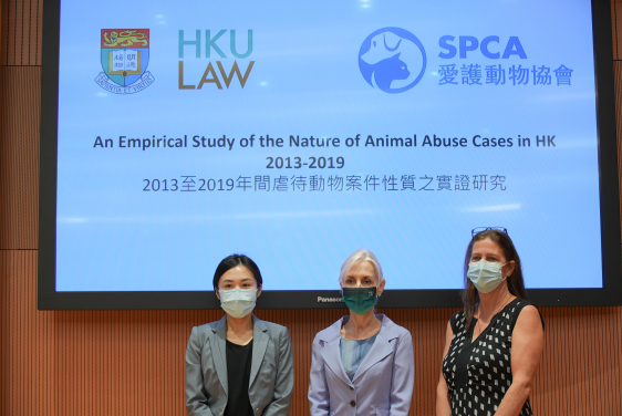 左起：港大法律學院韋凱雯副教授、愛協動物福利部副總監候安娜醫生，以及愛協調查主任秦美怡負責。
