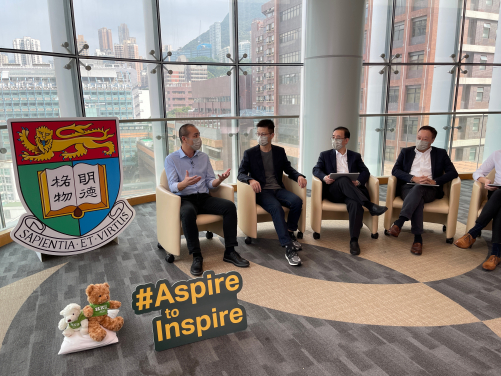 (From left) Dr Ding Chao, Programme Director of Bachelor of Business Administration (Business Analytics), HKU; Mr Bryan Wang, Director of Marketing Science of Facebook Greater China; Professor Bennett Yim, Director of Undergraduate Admissions and International Student Exchange, HKU; and Mr Fred Sheu, National Technology Officer of Microsoft Hong Kong