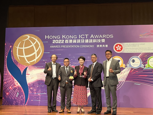 Left to Right - Prof. Anthony Yeh (Chair Professor, Department of Urban Planning and Design), Prof. Wilson Lu (Director, iLab, Faculty of Architecture), Ms. Anna Lin, (Chief Executive, GS1 Hong Kong, Leading Organiser), Ir. K.L. Tam (Director, Estates Office), Mr. James H.W. Lee (CEO, Paul Y. Engineering Group Ltd)
 