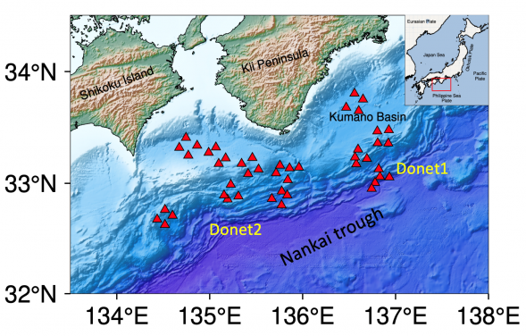 The map of Nankai Trough in southeast Japan, where one of the team’s ongoing project is to image the fluids underneath seafloor. (Credit: Dr Lina GAO)